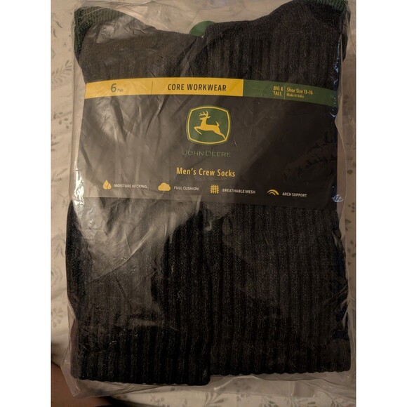 John Deere Mens Work Performance Cushioned Crew Socks SZ 13-16 Core Workwear - Picture 1 of 5
